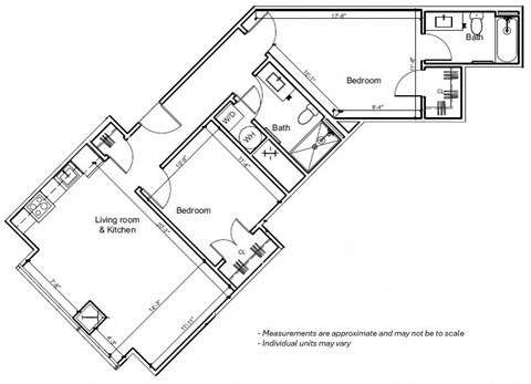 Floor plan for 2 beds, 2 baths, 1004 sqft